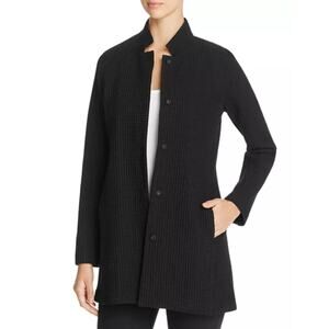 Eileen Fisher Womens Stand Collar Waffle Knit Jacket Snap Front Back Slit Size S
